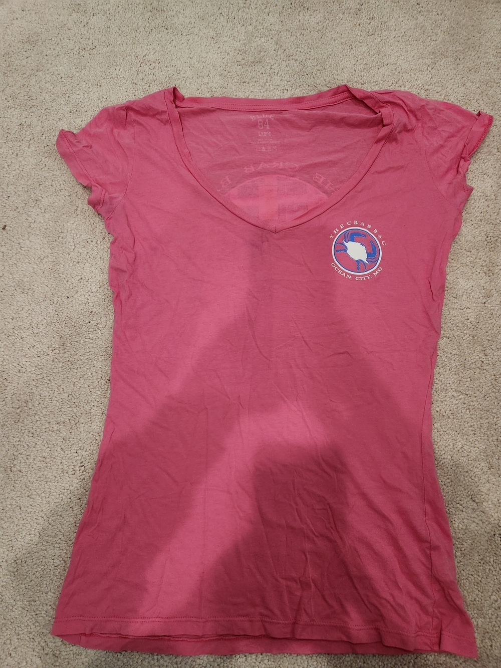 Women's The Crab Bag Pink V-Neck Graphic Tee